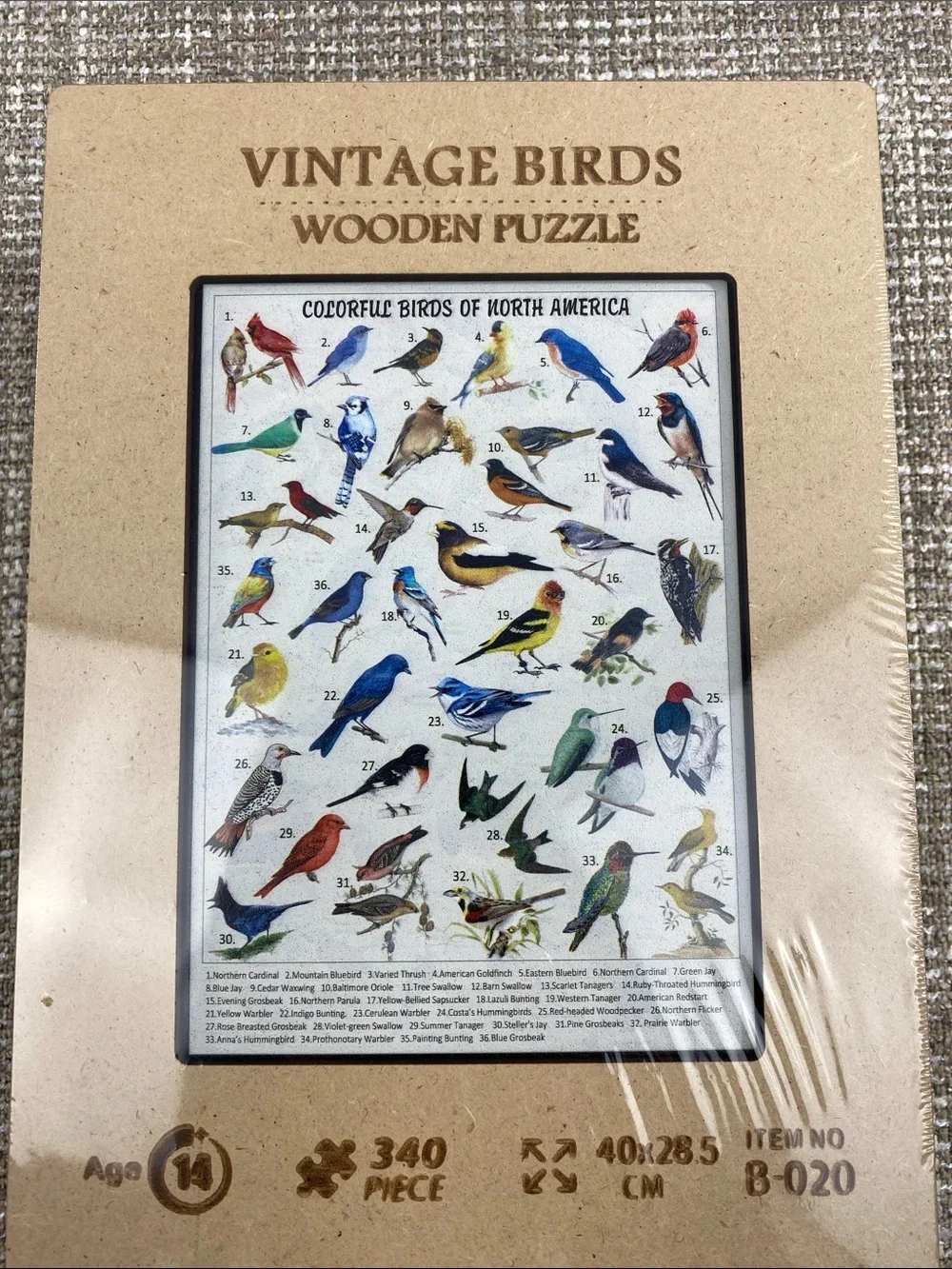 Vintage Birds Wooden Puzzle - Blue, Red, Yellow, Green